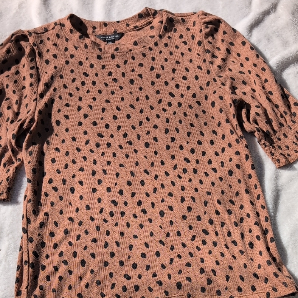 Lucky Brand Animal cheetah Dot Puff 3/4 Sleeve Top Small
